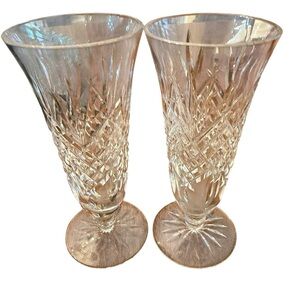 Pair of Waterford Crystal Bud Vases – 7” Flared Trumpet Cut Glass